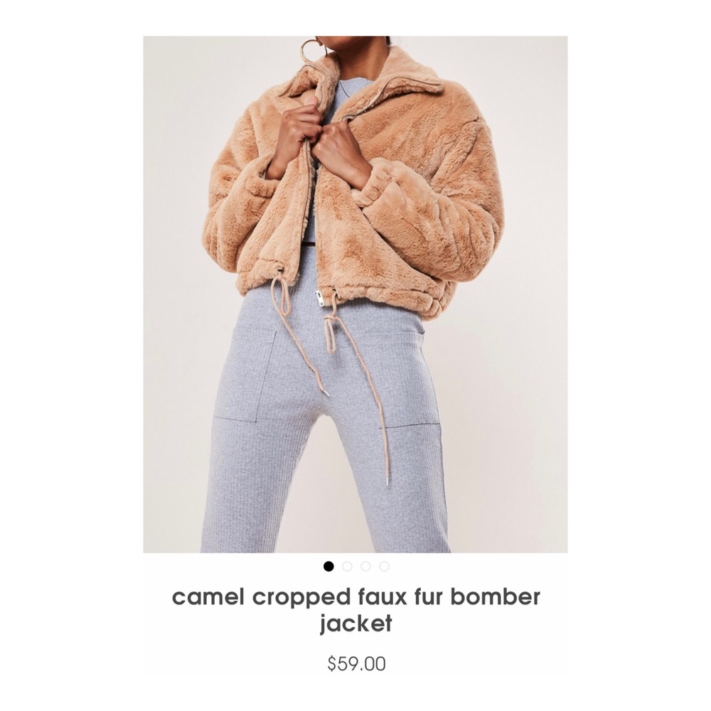 Camel Faux Fur Bomber Jacket